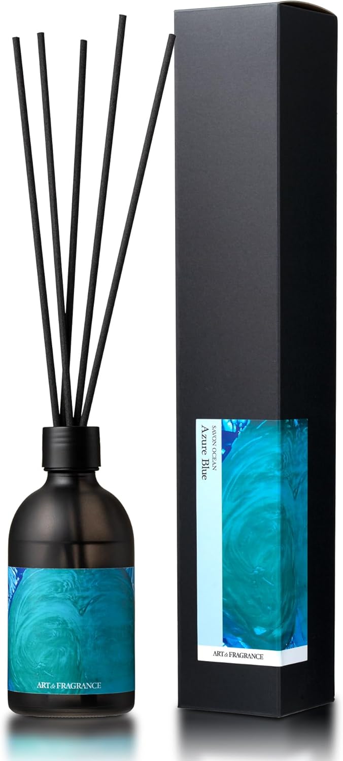[ART & FRAGRANCE] Azure Blue サボン 香りを飾るリードディフューザー アート フレグランス 日本製 約2〜3ヶ月香る 部屋用 芳香剤 消臭 ギフト 寝室 リビング オフィス 美容室 カフェ ホテル スティック付き 梅雨 アートアンドフレグランス(澄んだサボンの清潔感を感じる香り/250ml)