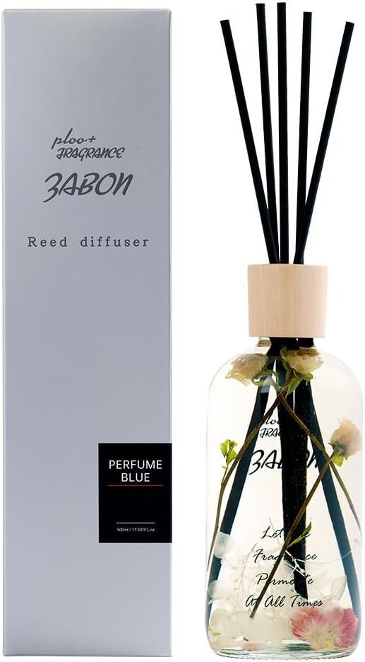 プルプラ ZABON リードディフューザー ルームフレグランス 500ml 大容量 約6ヶ月分 芳香剤 スティック付き ドライフラワー ハーバーリウム (パフュームブルー)