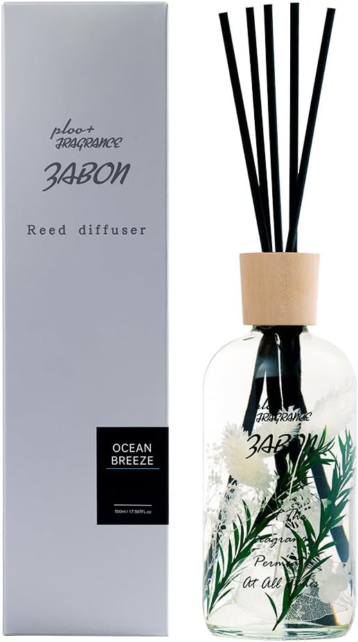 プルプラ ZABON リードディフューザー ルームフレグランス 500ml 大容量 約6ヶ月分 芳香剤 スティック付き ドライフラワー ハーバーリウム (オーシャンブリーズ)