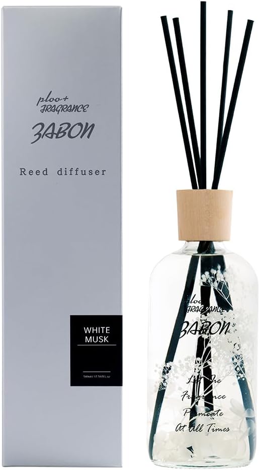 プルプラ ZABON リードディフューザー ルームフレグランス 500ml 大容量 約6ヶ月分 芳香剤 スティック付き ドライフラワー ハーバーリウム(ホワイトムスク)
