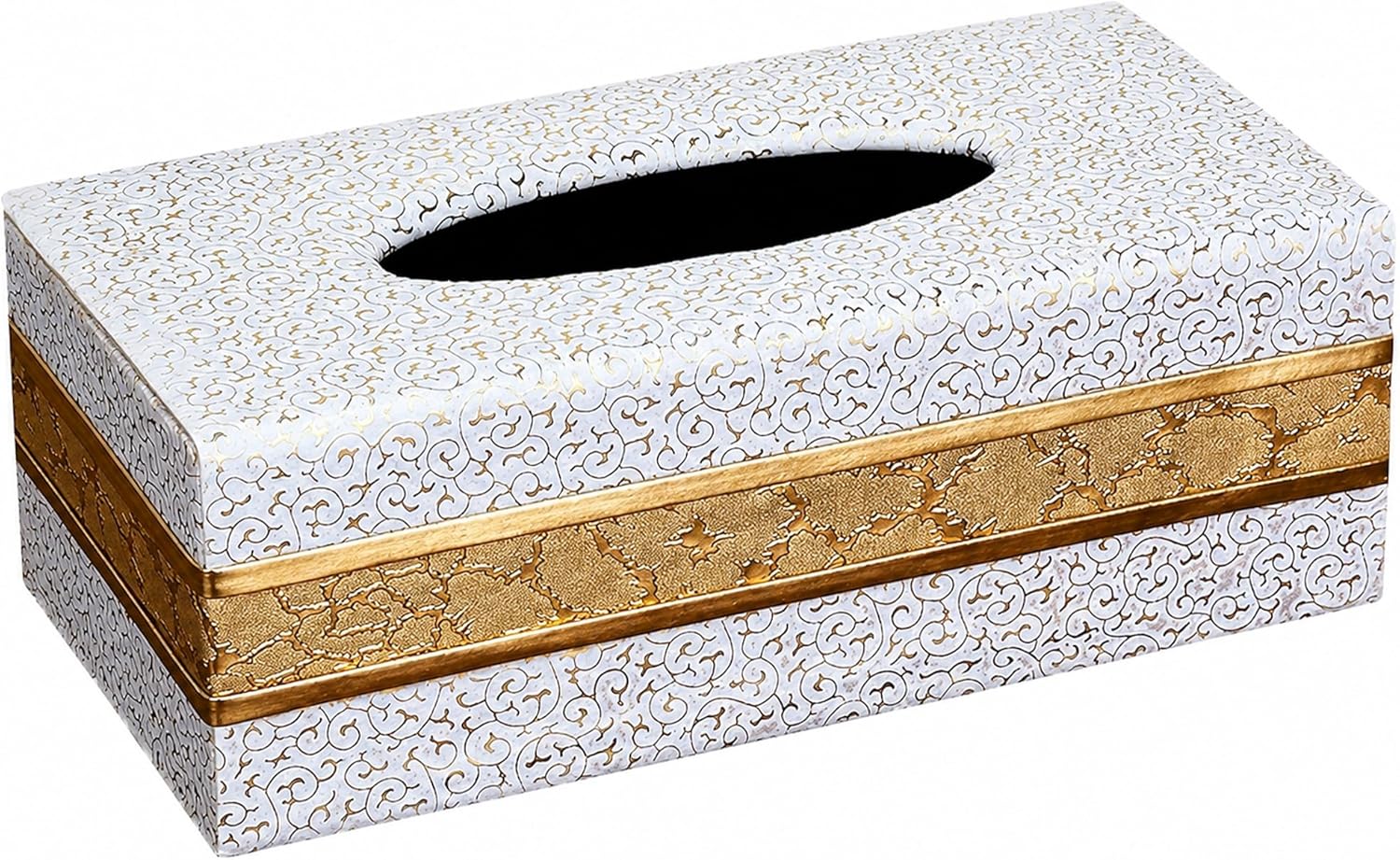 Queen-b ティッシュケース ホテル PUレザー ゴージャス アラベスク おしゃれ ボックス 卓上 エレガント 豪華 プレゼント ホワイト