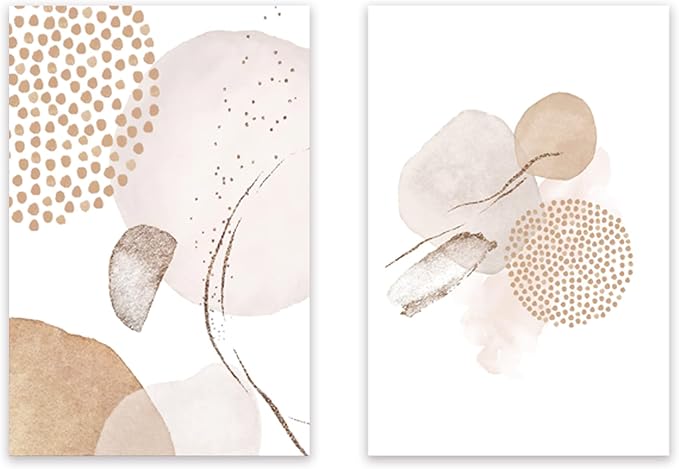壁掛け 北欧 植物 木 ベージュ 抽象 絵画 2枚 額付き モノクロ アートポスター 部屋 装飾 壁絵 木枠付きの完成品 (30x40cm x2Pcs) サムネイル